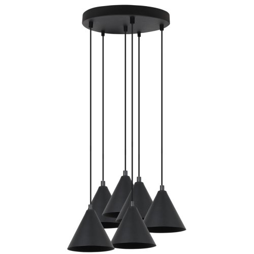 Lampa wisząca czarny żyrandol SOHO, 6 stożkowych kloszy na czarnej listwie, nad stół i wyspę