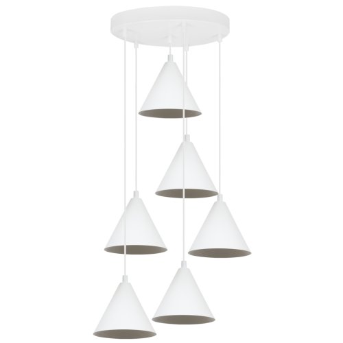 Lampa wisząca żyrandol loft SOHO, biała listwa z sześcioma kloszami w kształcie stożków