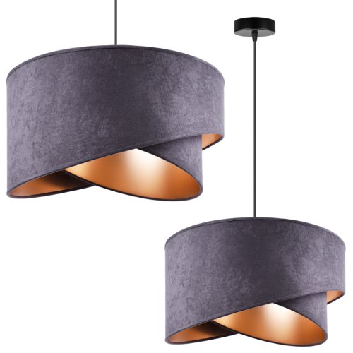 OUTLET -40% Lampa wisząca z asymetrycznym abażurem okrągłym, szarym 45 cm i wykończeniem złotym, E27