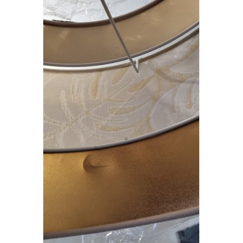 OUTLET -30% Lampa wisząca podwójny abażur okrągły 45 cm, jasny beż, wzór liście monstery, złote wykończenie, E27