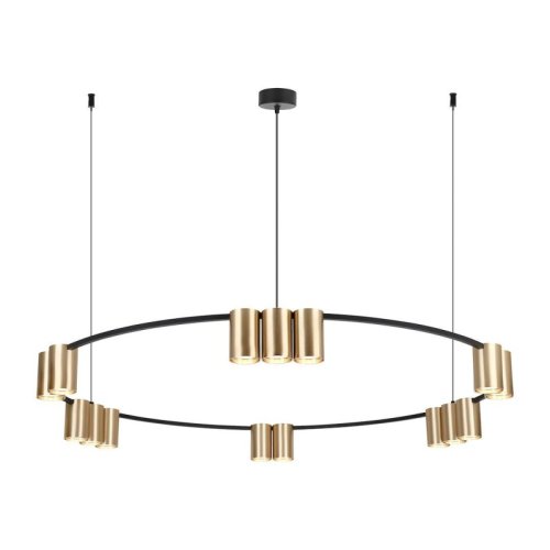 Lampa wisząca sufitowa pierścień ring GENESIS, czarno-złota konstrukcja, 15 źródeł światła, nad stół i wyspę