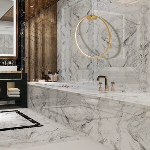 Kinkiet ścienny LED złoty SATURNO, złota lampa obręcz glamour, odporność na wilgoć, 25W