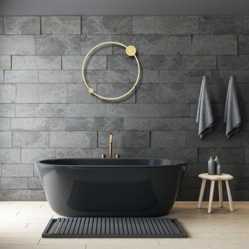 Lampa sufitowa LED typu ring SATURNO, złoty plafon do łazienki w stylu glamour, wysoka odporność IP44