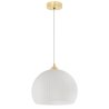 Lampa wisząca sufitowa RIFFLE, biała szklana kula z ryflowaniem, złota konstrukcja, 1 źródło światła
