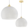 Lampa wisząca sufitowa RIFFLE, biała szklana kula z ryflowaniem, złota konstrukcja, 1 źródło światła