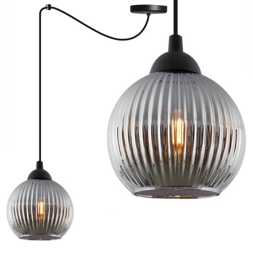 Lampa wisząca sufitowa RIFFLE, pająk w stylu loft nowoczesnym, grafitowa szklana kula, E27