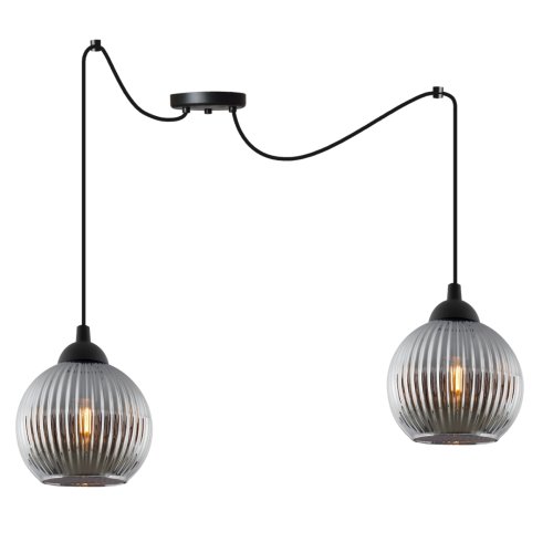 Lampa wisząca sufitowa RIFFLE, żyrandol pająk w stylu loft, grafitowe ryflowane szklane kule, E27