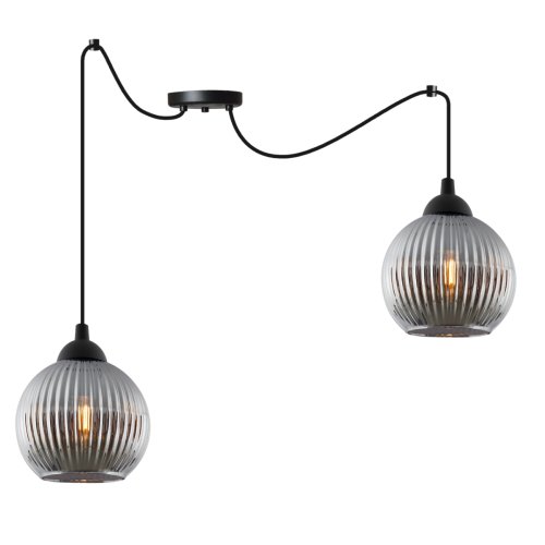 Lampa wisząca sufitowa RIFFLE, żyrandol pająk w stylu loft, grafitowe ryflowane szklane kule, E27