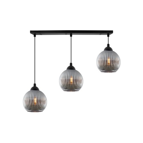 Lampa wisząca sufitowa żyrandol RIFFLE, potrójna, grafitowe szklane kule, nad stół do salonu i kuchni