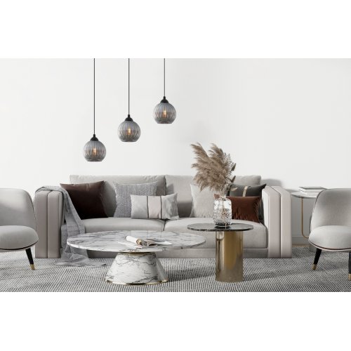 Lampa wisząca sufitowa żyrandol RIFFLE, potrójna, grafitowe szklane kule, nad stół do salonu i kuchni