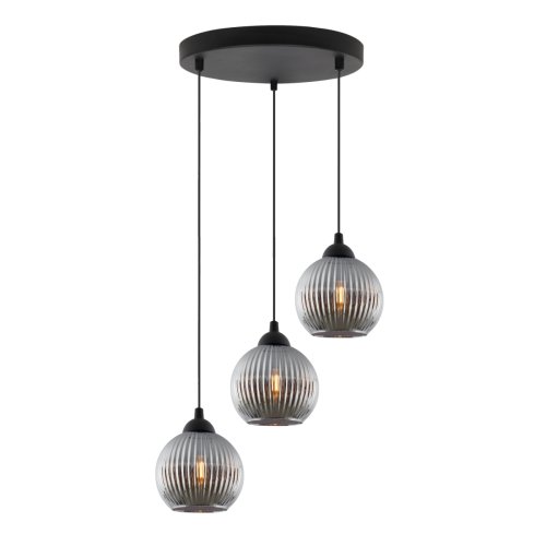 Lampa wisząca sufitowa RIFFLE, żyrandol, grafitowe ryflowane szklane kule, do łazienki, sypialni, salonu