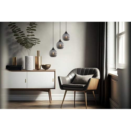 Lampa wisząca sufitowa RIFFLE, żyrandol, grafitowe ryflowane szklane kule, do łazienki, sypialni, salonu