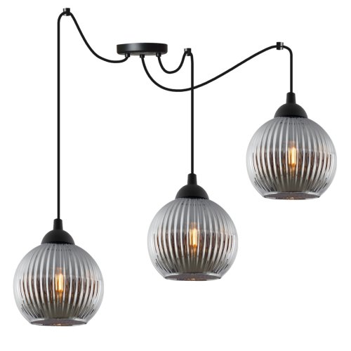 Lampa wisząca sufitowa RIFFLE, żyrandol typu pająk loft z grafitowymi szklanymi kulami, styl nowoczesny