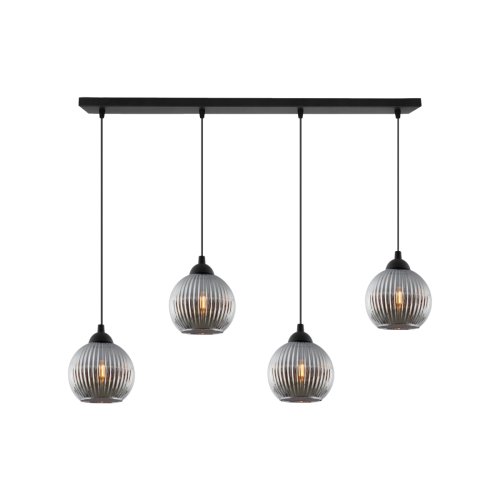 Lampa wisząca sufitowa RIFFLE, czarny żyrandol z grafitowymi szklanymi kloszami w kształcie kuli, E27