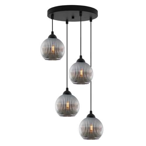 Lampa wisząca sufitowa RIFFLE, żyrandol do kuchni, jadalni, salonu, grafitowe szklane ryflowane kule