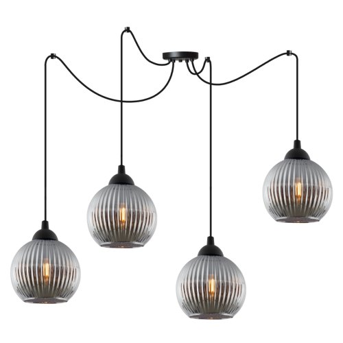 Lampa wisząca sufitowa RIFFLE, czarny pająk w stylu loft z grafitowymi kloszami, do sypialni, kuchni