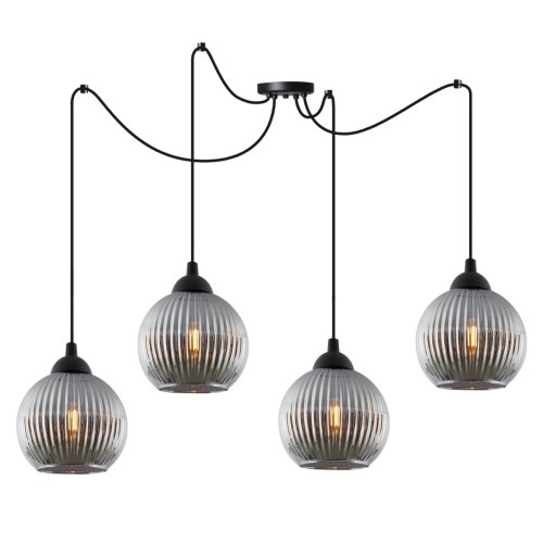 Lampa wisząca sufitowa RIFFLE, czarny pająk w stylu loft z grafitowymi kloszami, do sypialni, kuchni