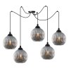 Lampa wisząca sufitowa RIFFLE, żyrandol, czarny pająk loft, grafitowe szklane kule, 5 źródeł światła