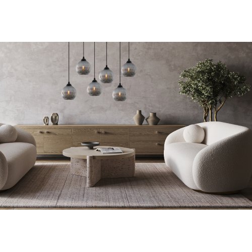 Lampa wisząca sufitowa RIFFLE, czarna listwa z grafitowymi szklanymi kulami, ryflowanie, styl nowoczesny