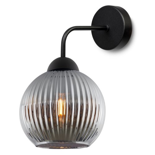 Lampa ścienna typu kinkiet RIFFLE, do sypialni, salonu i przedpokoju, grafitowa szklana kula, E27