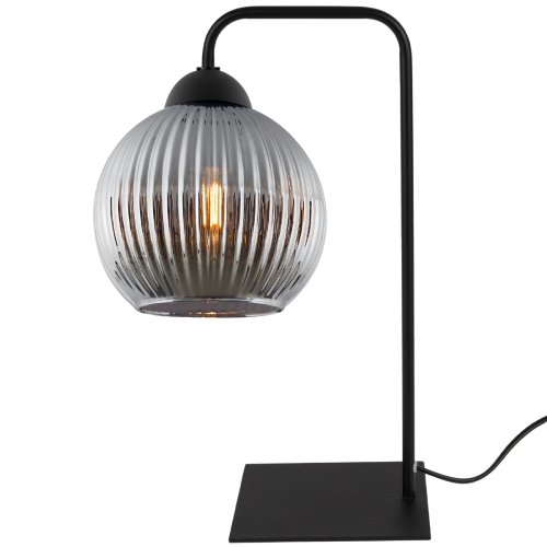 Lampka nocna, lampa stołowa RIFFLE, grafitowa szklana kula glamour do sypialni, salonu