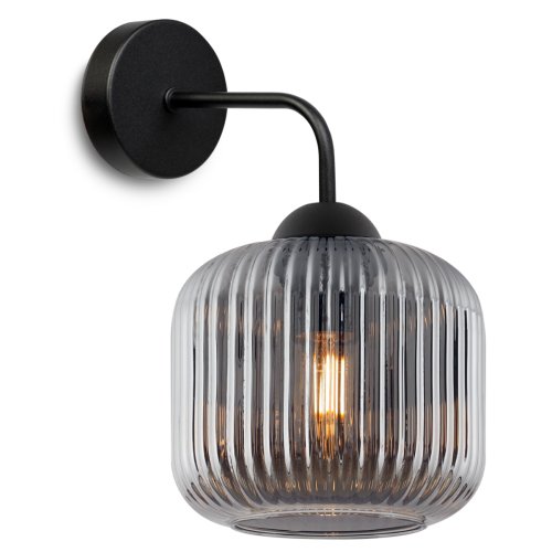 Lampa ścienna typu kinkiet RIFFLE, do sypialni, salonu i przedpokoju, grafitowy klosz w kształcie walca