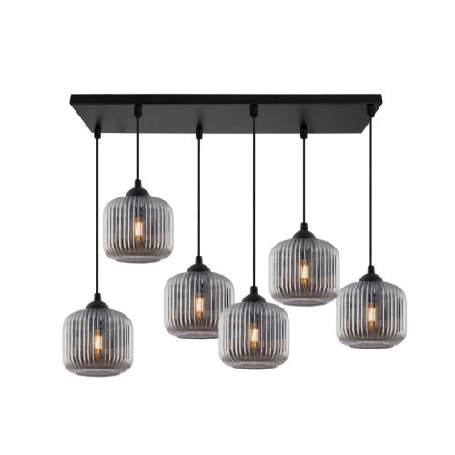 Lampa wisząca sufitowa RIFFLE, żyrandol, grafitowe szklane klosze, do salonu, kuchni, jadalni