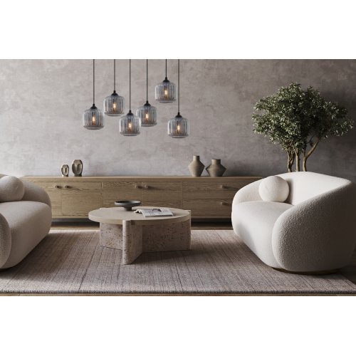 Lampa wisząca sufitowa RIFFLE, żyrandol, grafitowe szklane klosze, do salonu, kuchni, jadalni