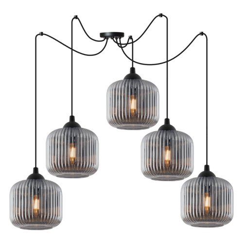 Lampa wisząca sufitowa RIFFLE, żyrandol pająk na 5 źródeł światla, grafitowe szkło, styl nowoczesny