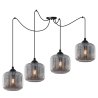 Lampa wisząca sufitowa RIFFLE, żyrandol do kuchni, salonu, sypialni, grafitowe klosze ze szkła, 4 źródła