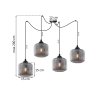 Lampa wisząca sufitowa RIFFLE, żyrandol do kuchni, salonu, sypialni, grafitowe klosze ze szkła, 4 źródła