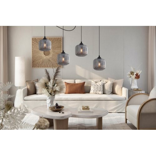 Lampa wisząca sufitowa RIFFLE, żyrandol do kuchni, salonu, sypialni, grafitowe klosze ze szkła, 4 źródła