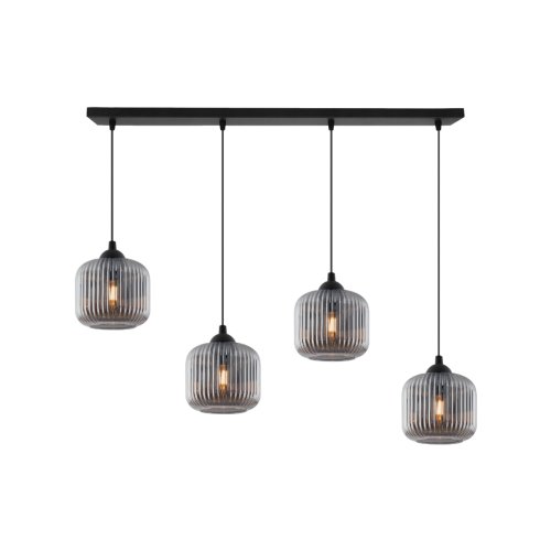 Lampa wisząca sufitowa żyrandol RIFFLE, grafitowe szklane klosze w kształcie walca, gwint E27