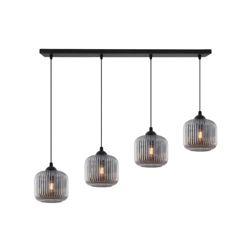 Lampa wisząca sufitowa żyrandol RIFFLE, grafitowe szklane klosze w kształcie walca, gwint E27