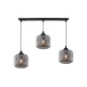 Lampa wisząca sufitowa RIFFLE, potrójna, listwa nad stół i wyspę, grafitowe klosze, do salonu i kuchni