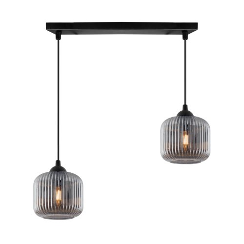 Lampa wisząca sufitowa żyrandol RIFFLE, grafitowe ryflowane szklane walce, listwa do kuchni i jadalni