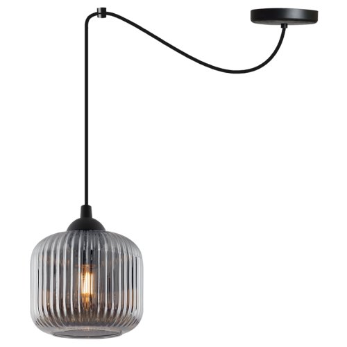 Lampa wisząca sufitowa RIFFLE, pojedynczy czarny pająk w stylu loft z grafitowym szklanym kloszem, E27