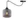 Lampa wisząca sufitowa RIFFLE, pojedynczy czarny pająk w stylu loft z grafitowym szklanym kloszem, E27