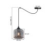 Lampa wisząca sufitowa RIFFLE, pojedynczy czarny pająk w stylu loft z grafitowym szklanym kloszem, E27