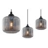 Lampa wisząca sufitowa RIFFLE, pojedynczy czarny pająk w stylu loft z grafitowym szklanym kloszem, E27