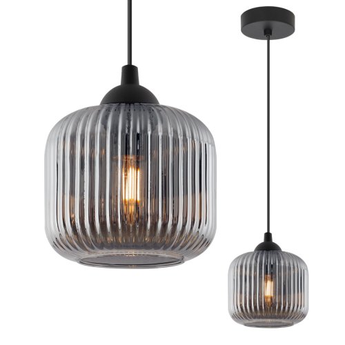 Lampa wisząca sufitowa RIFFLE, żyrandol do kuchni, salonu, łazienki z grafitowym kloszem, 1 źródło
