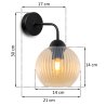 Lampa ścienna typu kinkiet RIFFLE, miodowa ryflowana kula w stylu glamour, średnica 14cm, E27