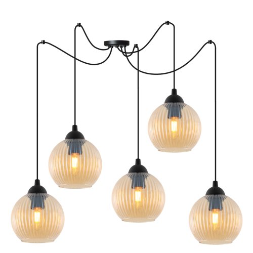 Lampa wisząca sufitowa RIFFLE, żyrandol nad stół i wyspę, pająk z miodowymi szklanymi kulami, E27