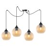 Lampa wisząca sufitowa RIFFLE, czarny pająk w stylu nowoczesnym, miodowe ryflowane kule, 4 źródła