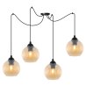 Lampa wisząca sufitowa RIFFLE, czarny pająk w stylu nowoczesnym, miodowe ryflowane kule, 4 źródła