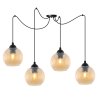 Lampa wisząca sufitowa RIFFLE, czarny pająk w stylu nowoczesnym, miodowe ryflowane kule, 4 źródła