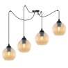 Lampa wisząca sufitowa RIFFLE, czarny pająk w stylu nowoczesnym, miodowe ryflowane kule, 4 źródła