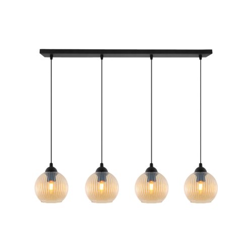 Lampa wisząca sufitowa RIFFLE, żyrandol do salonu, kuchni, miodowe szklane ryflowane kule, E27