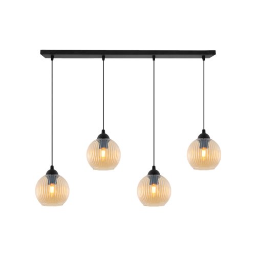 Lampa wisząca sufitowa RIFFLE, żyrandol do salonu, kuchni, miodowe szklane ryflowane kule, E27