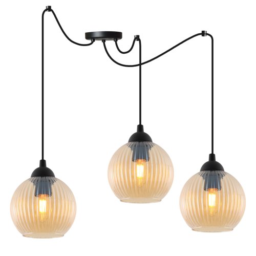 Lampa wisząca sufitowa RIFFLE, topazowe szklane kule glamour, ryflowane, nad stół do salonu i jadalni